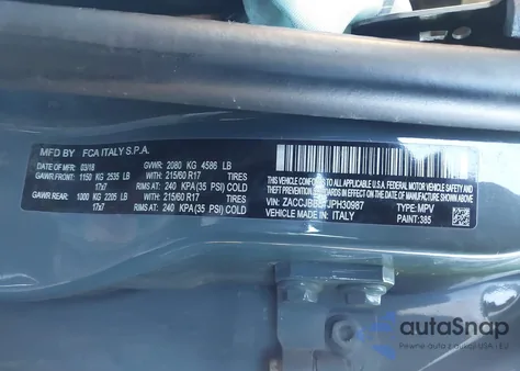 2018 Jeep Renegade Latitude 4X4 from USA, damaged, VIN ZACCJBBB7JPH30987